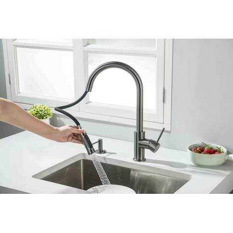 Смеситель кухонный Blue Water DIANA PLUS Графит (Gun metal) под окно