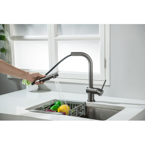 Смеситель кухонный Blue Water MAGOT PLUS Графит (Gun metal) под окно