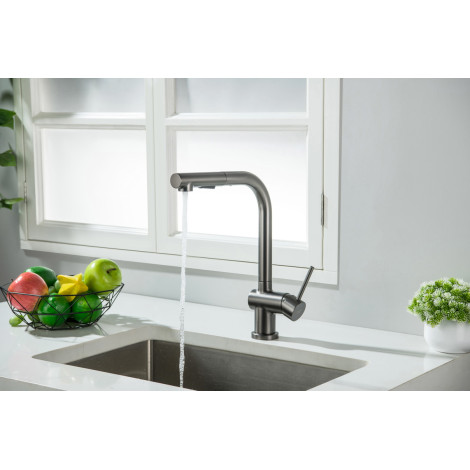 Смеситель кухонный Blue Water MAGOT PLUS Графит (Gun metal) под окно