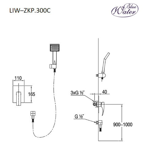 Душевой комплект Blue Water LIWIA LIW-ZKP.300C Хром