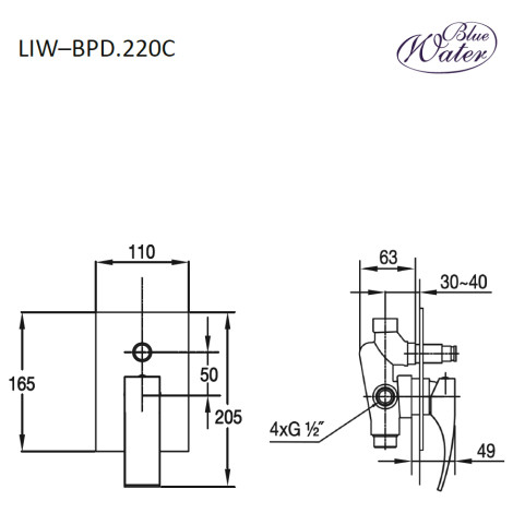 Змішувач для ванни Blue Water LIWIA LIW-BPD.220C Хром